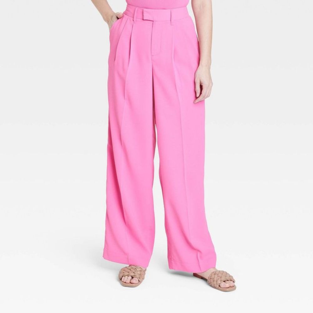 Women's High-Rise Wide Leg Fluid Pants - A New Day Pink 10